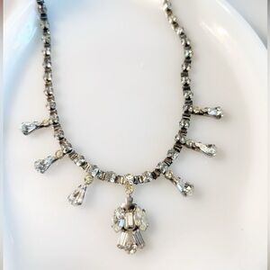 Vintage sterling silver crystal rhinestone necklace, Art Deco, MCM style